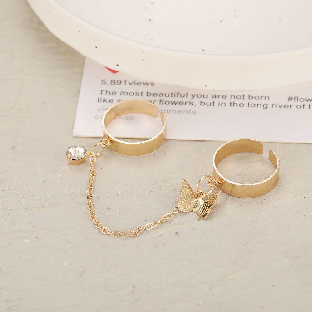 Nanas Punk Perhiasan Keren Cincin Jari Terbuka Set Man Rings Adjustable Punk Butterfly Rings