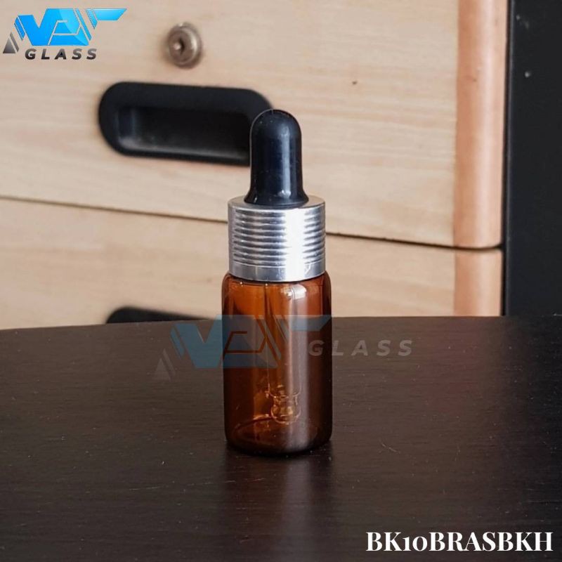 botol kaca pipet 10ml coklat amber - ring almunium silver bergaris