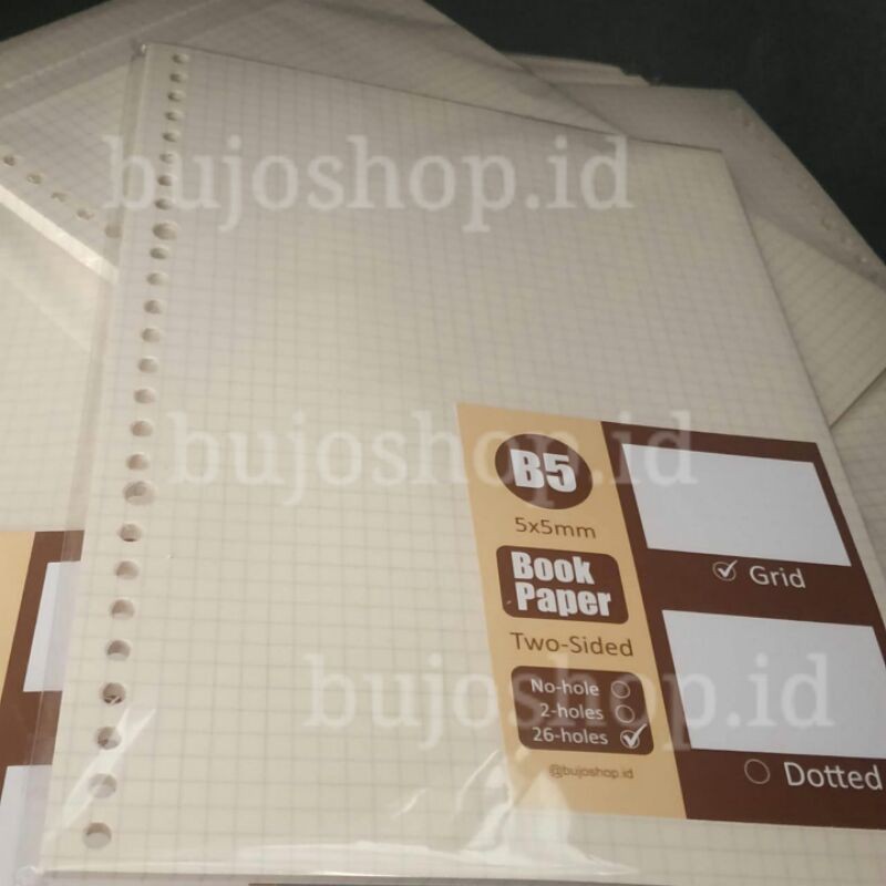 

Kertas Binder(Looseleaf) B5 Bookpaper Grid-Dotted-Blank-Ruled(kotak-titik-polos-garis-mandarin kotak tanggung) 26Holes