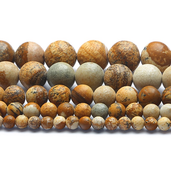 32-89 pcs Natural Brown Gambar Jasper Stone Beads, Diameter 4/6/8/10/12mm, Diameter lubang sekitar 1mm, untuk Membuat Perhiasan DIY