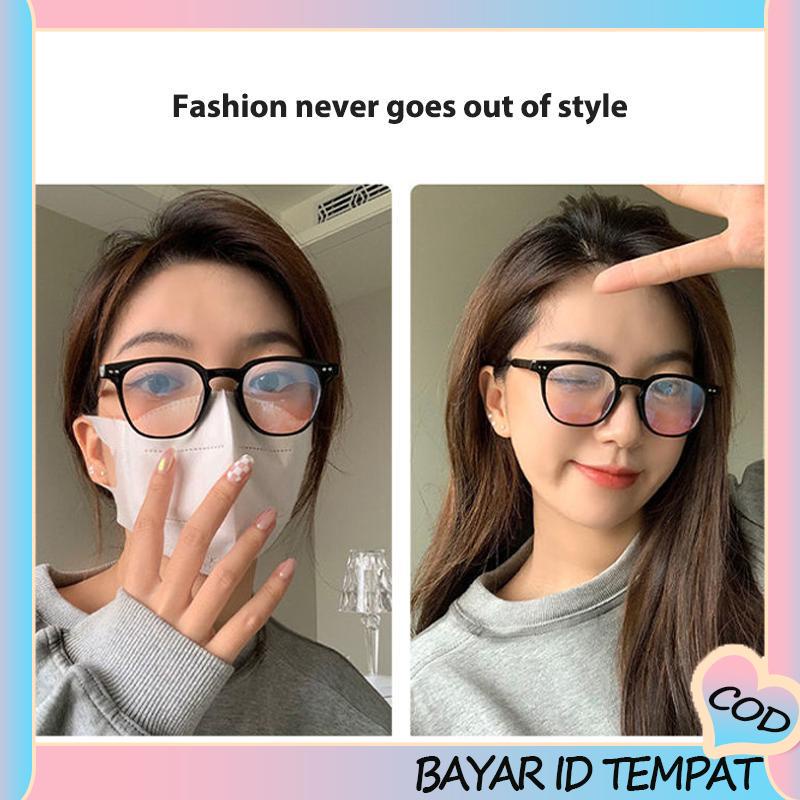 COD❤️ Gradient Pink Blush Glasses Wanita Trendi Wajah Bulat Kacamata Bingkai Hitam untuk Foto-A.one