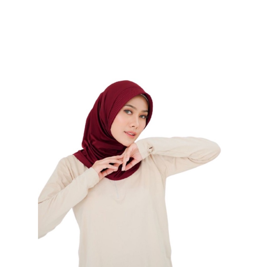 MALAYU HIJAB Kerudung Krudung Hijab Jilbab Bergo Olahraga Sport Sporty Volly Wanita Muslim Bahan Jersey Zoya Premium Korea Murah Instan Instant Syari Warna Putih-MAROON