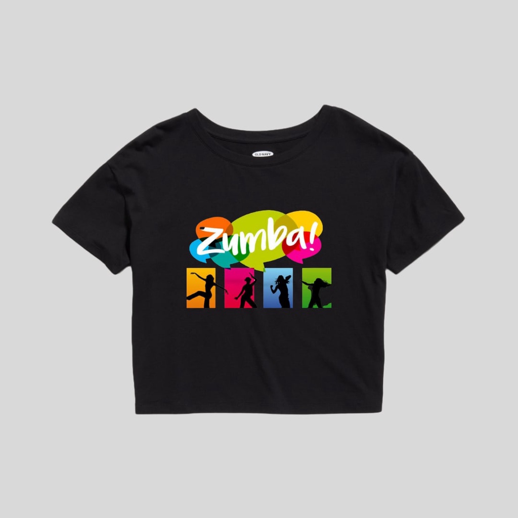 Cloithing May - Kaos Crop Top Kaos Crop Zumba Aerobic Senam Hitam Putih Kaos Distro Croptop Atasan Krop Top Wanita Cewek Viral