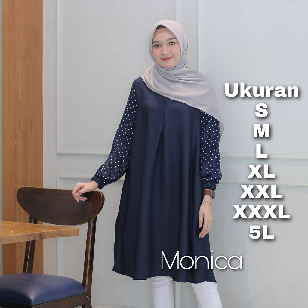 Monica Tunik Big Size Ukuran Size S M L XL 2XL 3XL 4XL XXL XXXL  XXXXL 2L 3L 4L 5L  Tunik Wanita Jumbo Big Size Baju Korea Over Size