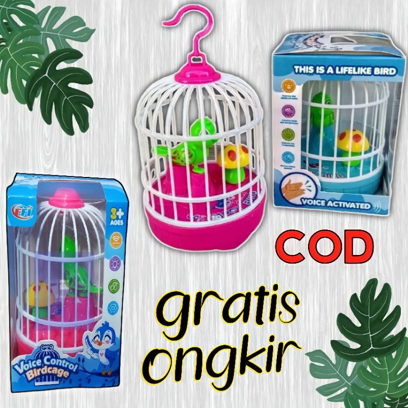 Mainan Burung Lovebird dalam Sangkar /  Mainan Sangkar Burung Bunyi dan Nyala