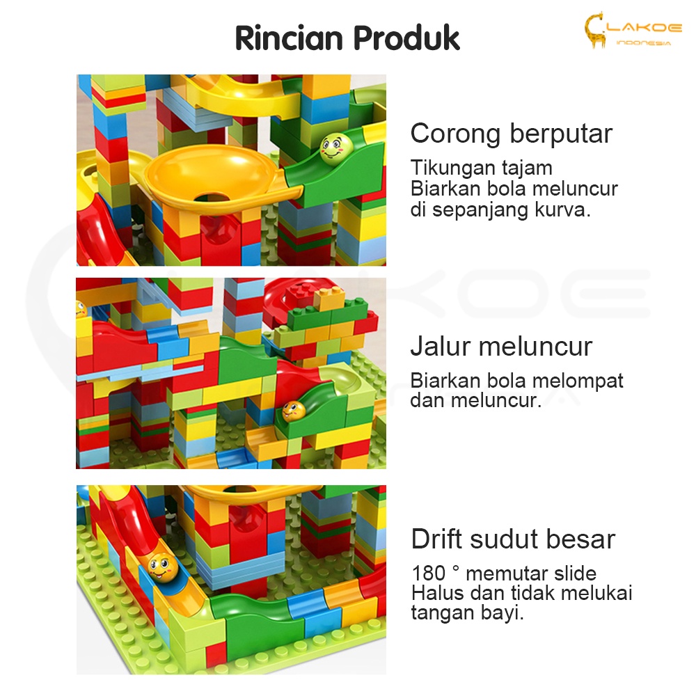 LAKOE 168PCS mainan balok susun marble run race bricks block mainan anak