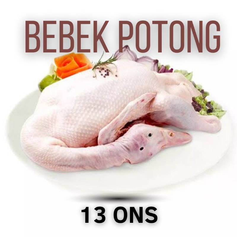 

Bebek Potong Berat 13 Ons / 1,3 Kg Putih Bersih Tanpa Bulu Daging Mentah Empuk Dengan Kepala