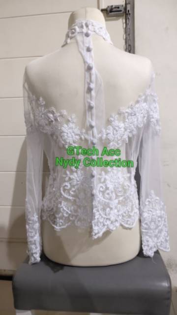 Kebaya Akad Putih Full Payet Bordir Pendek