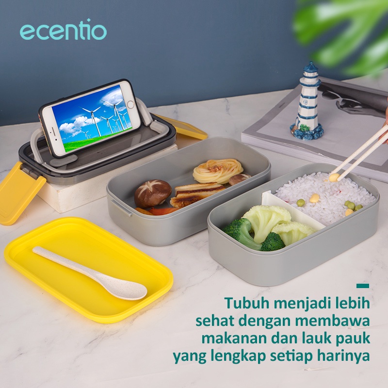 ecentio 2susun kotak makan tempat makanan anti tumpah bento box tepak makan lunch box set free sendok