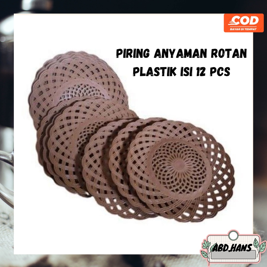 (ABD) Peralatan Rumah Tangga Piring Anyaman Rotan Plastik Isi 12 Pcs / peralatan perlengkapan dapur 