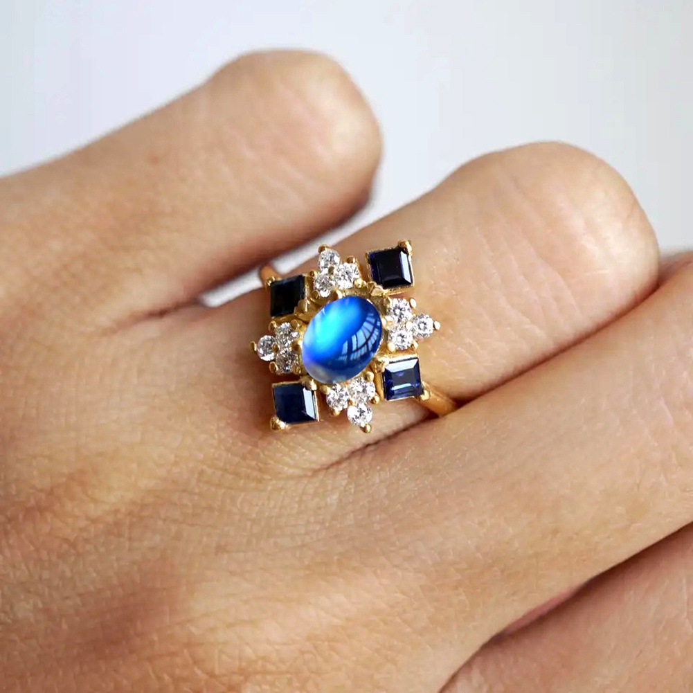 Hu Hu Hu Hu Hu Alat Bantu Pasang Kacamata♡ Cincin Wanita Hias Moonstone Imitasi Bentuk Persegi Untuk Pestapertunanganhadiah