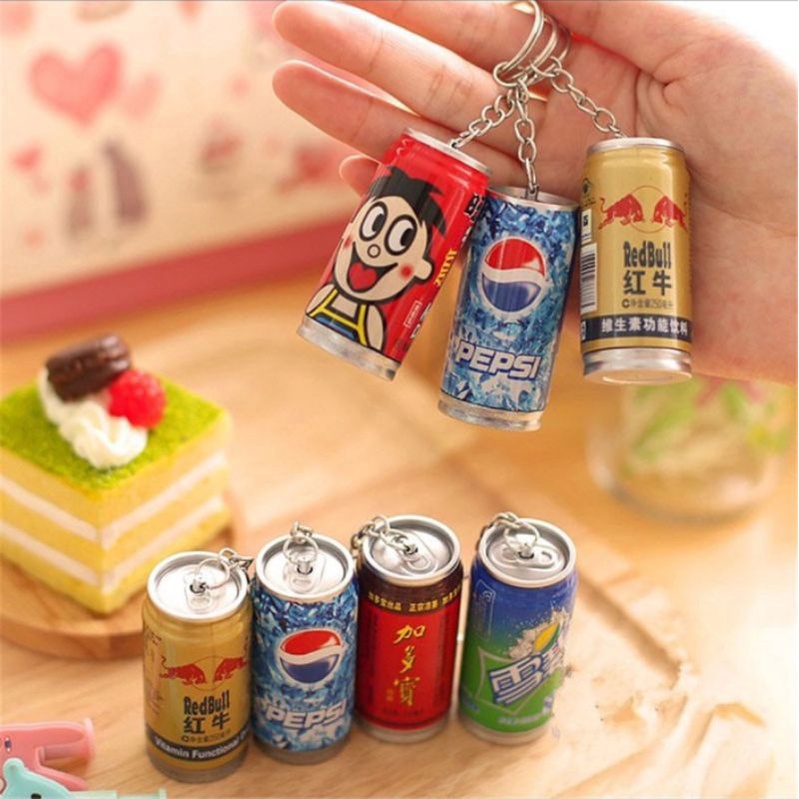 Gantungan Kunci + Pena Minuman Kaleng, Bolpoin, Pen, Ganci Miniatur 2 in 1