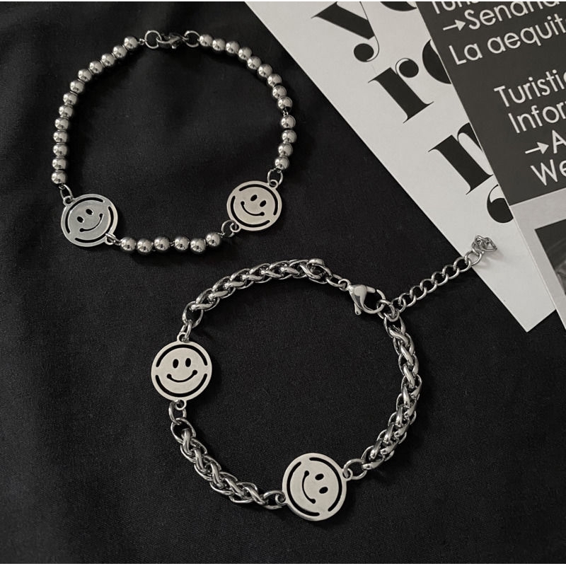 Gelang Motif Smiley Bahan Titanium Steel Gaya Hip Hop