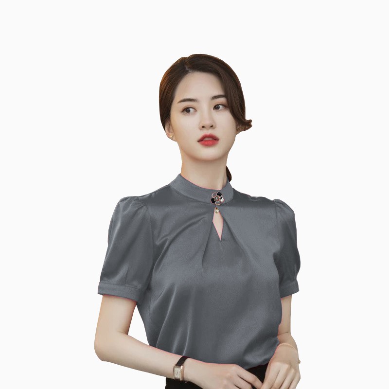 Blus Lengan pendek gaya korea variasi bross model terbaru - XSHOP Nerisa