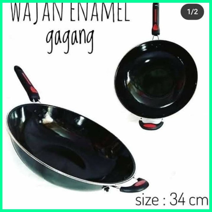 WAJAN ENAMEL SET GAGANG MERAH/WAJAN PENGGORENGAN TEFLON ANTI LECET (TEXANIA)