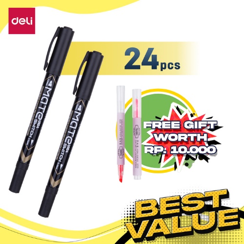 

Deli Paket Kombo ATK Ekonomis 24 pcs Spidol Permanen Tinta Hitam Gratis Highlighter EU10420