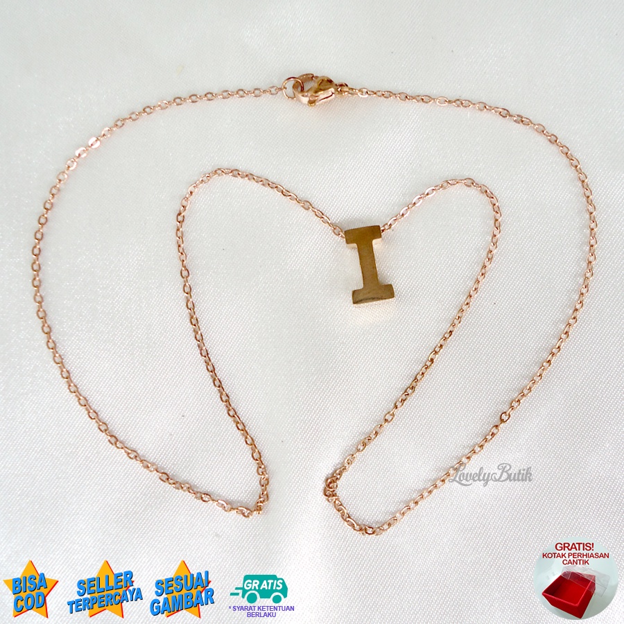 Lovelybutik Kalung Titanium Inisial Abjad Nagita 4ccent Kalung Alfabet Huruf Titanium  C,H,I,J,K Warna Rosegold Bonus Kotak Perhiasan