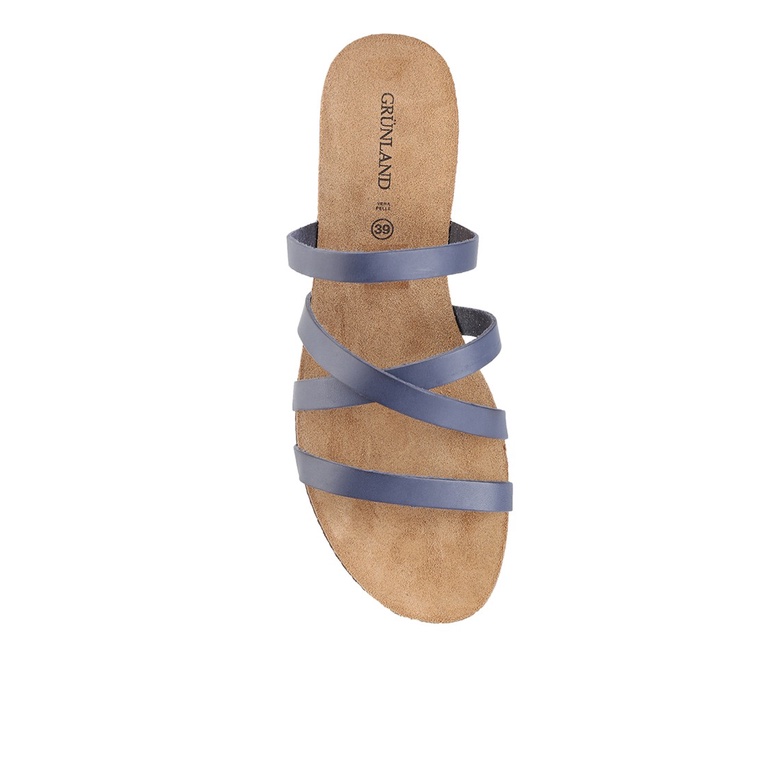 SANDAL SLIDE KULIT GRUNLAND WANITA ORIGINAL FLAT CASUAL BIRU GRW13