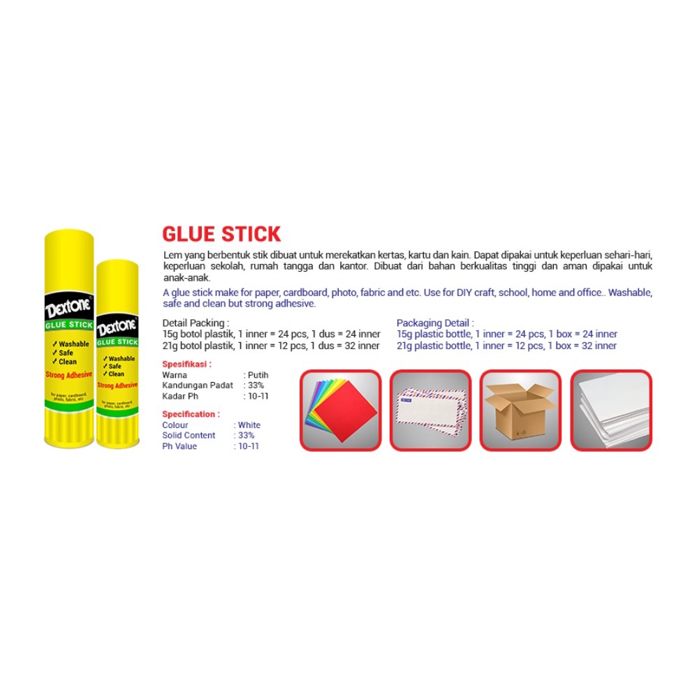 Lem Kertas Dextone Glue Stick 15gr Washable Safe Clean Aman Untuk Anak