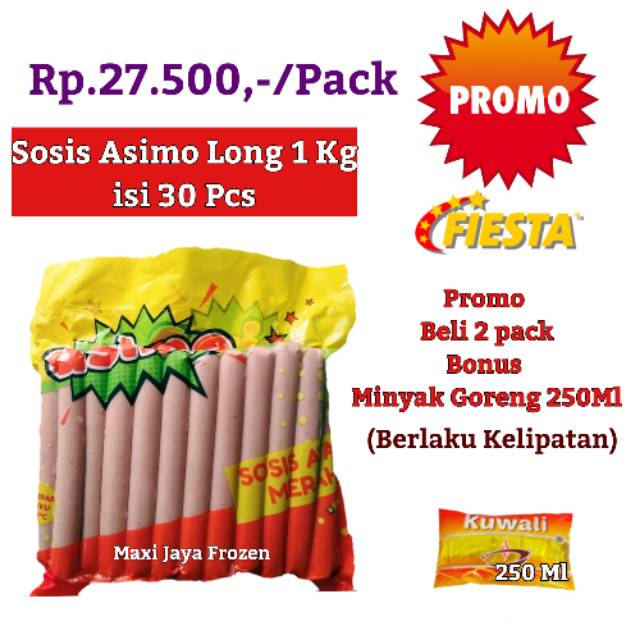 SOSIS AYAM ASIMO 1KG LONG ISI 30 PCS SATU PABRIK FIESTA CHAMP