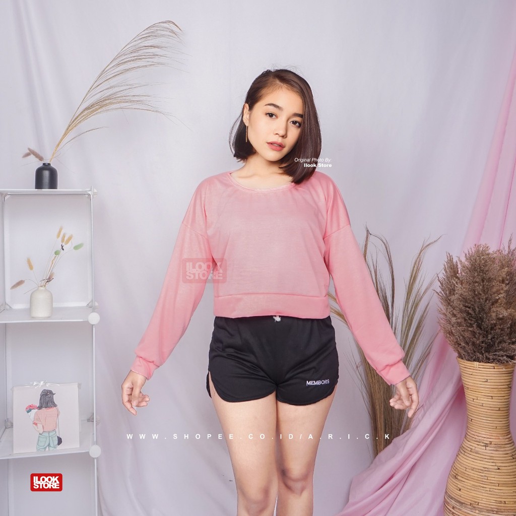 ilook | Oversize Crop Sweater | Sweater Wanita Crop Polos | Oversize Lenka