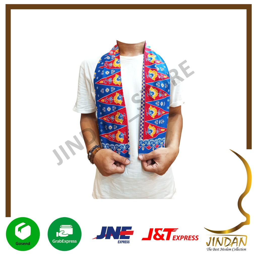 Selendang Betawi Syal Batik Cukin Ondel-Ondel Betawi-Merah - 01