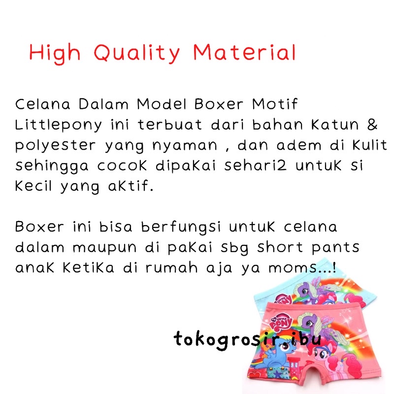 6 Pcs Cd Celana Dalam Anak Perempuan Cewek Littlepony Lusinan Celana Dalam Boxer Anak Bayi Perempuan