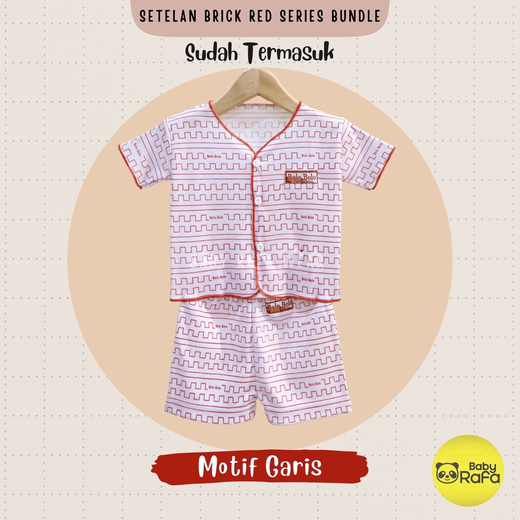 Serian Merah Bata - 3 Stel Setelan Baju Bayi Tangan Pendek Celana Pendek Bayi 0 sd 3 Bulan BRICK RED SERIES merk SNI Bolo - Bolo