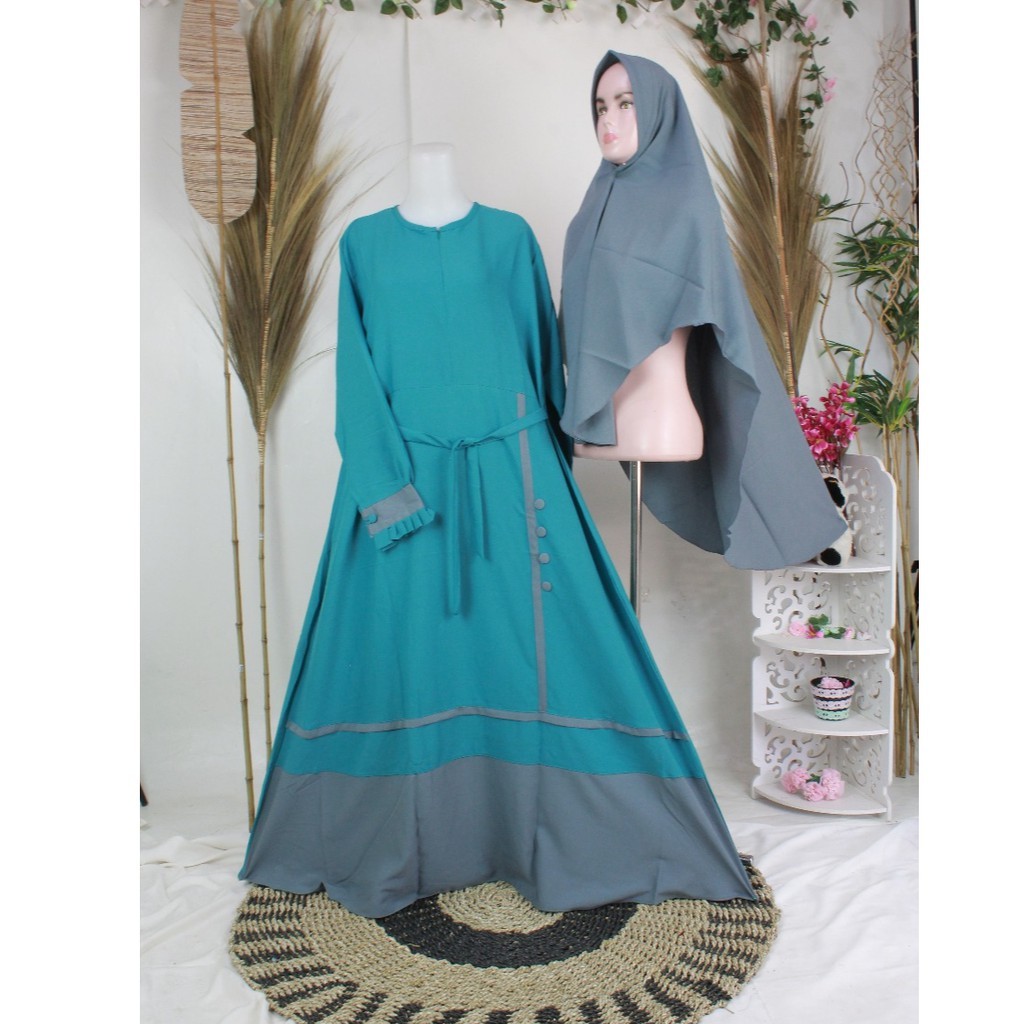 Set Khimar gamis yasmin Nerisha Kancing 4 lis sisi size xl