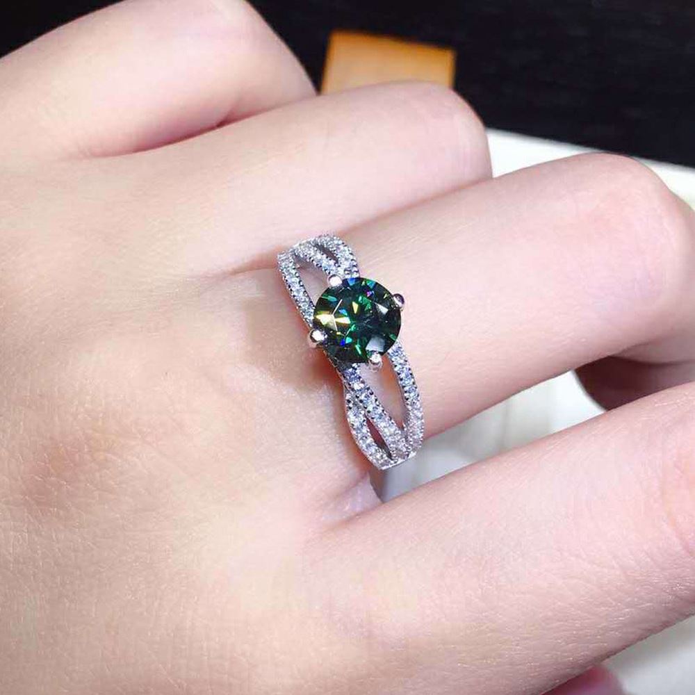 INS Gaya Sederhana Cincin Pertunangan Pernikahan Kristal Berlian Hijau 1 Karat Fashion Wanita Perhiasan Silver Rings