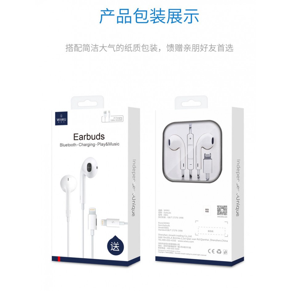 Original WIWU EB01 - Earbuds Earpods Lighting with Charging Function