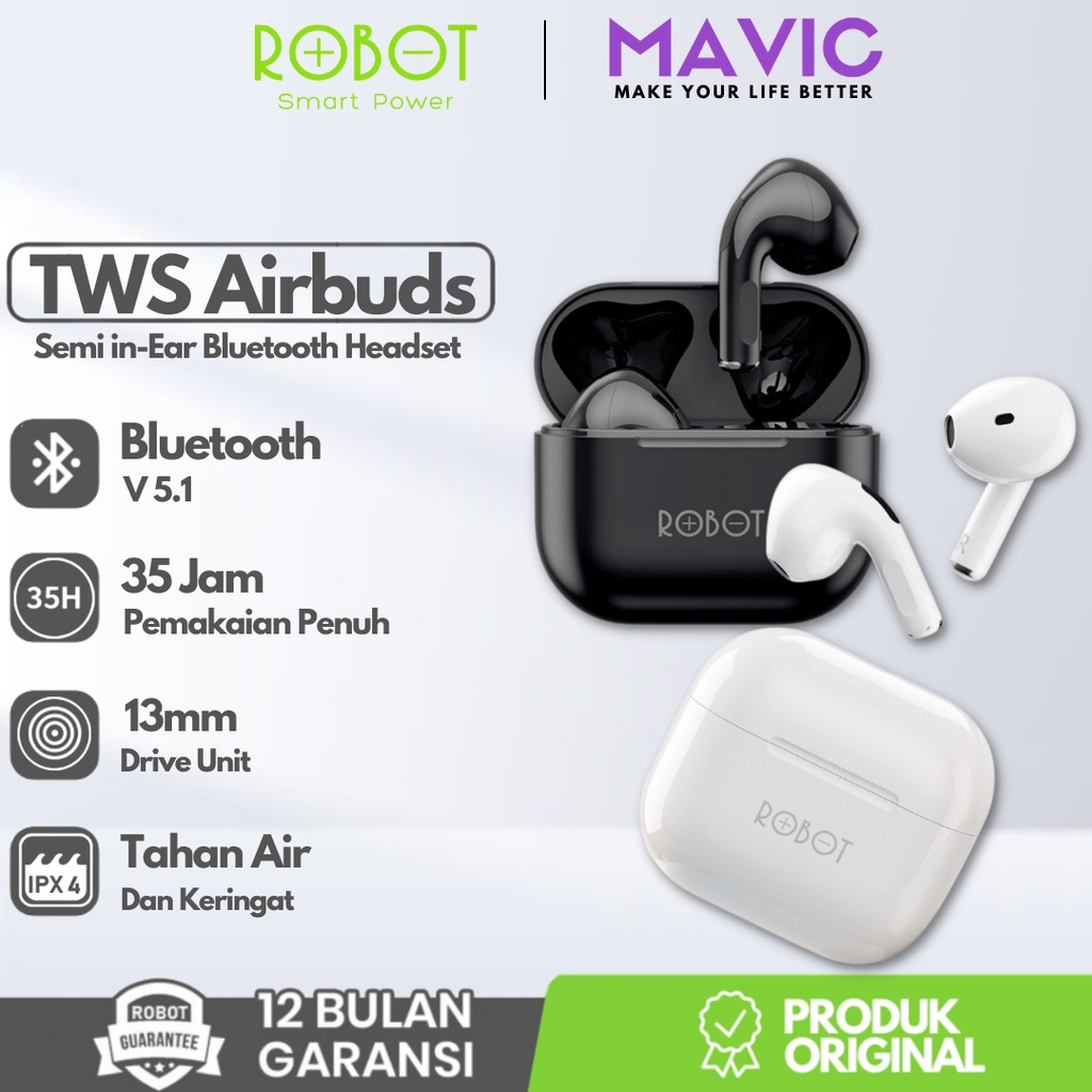 Jual Robot Headset Wireless Bluetooth T Tws Earphone Wireless True Earbuds Airdots Airbuds