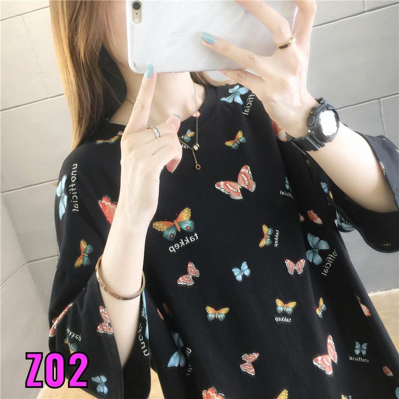 Oversize Tee Tshirt   Wanita Model Longgar Motif Kupu-Kupu