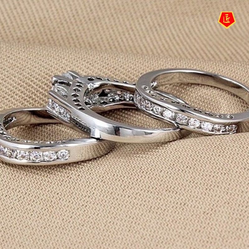 [Ready Stock]Fashion Temperament Diamond Couple Combined Ring Set