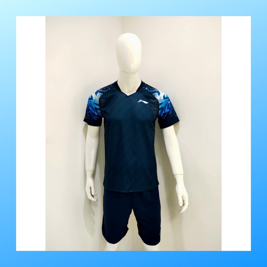 Kaos bulutangkis pria baju badminton dan celana jersey setelan wanita dewasa t-shirt outfit seragam jarsey kostum olahraga pakaian apparel sport jersy bulu tangkis casual jersi sudirman thomas uber cup print custom suit L158 navy polos