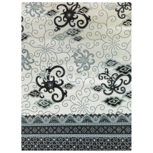 Kain Batik Semi Sutra Motif Mega Mendung 40804 Putih Hitam