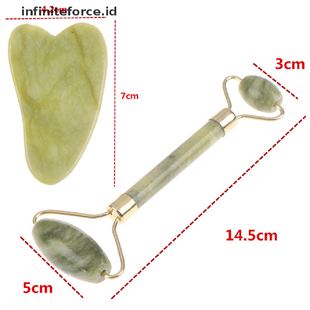 (Infiniteforce.Id) Alat Pijat Gua Sha Roller Batu Giok Alami Untuk Wajah