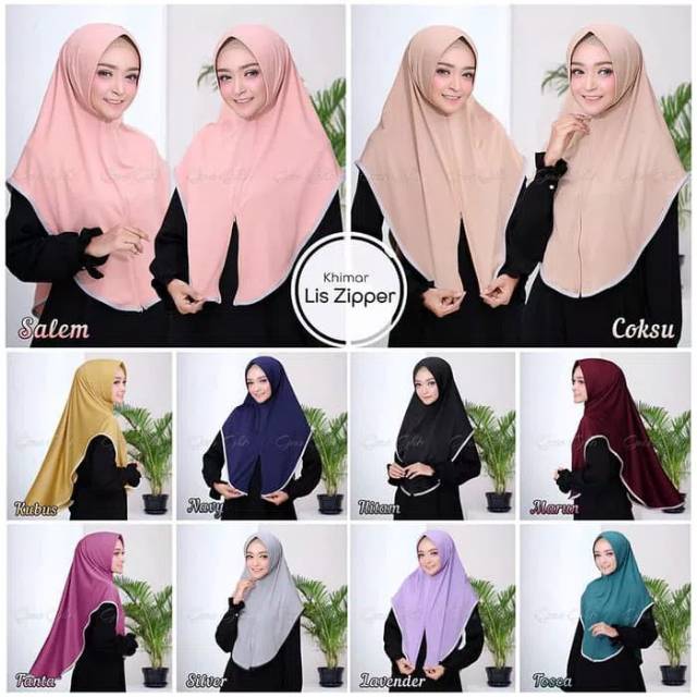 Hijab/jilbab Khimar Lis Zipper resleting