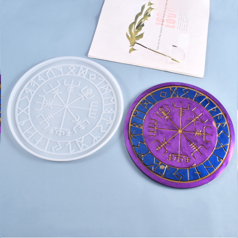 SIY  2Pcs/Set Runes Symbol Crystal Epoxy Resin Mold for Table Gaming Viking Treasure Circle Divination Board Silicone Mould DIY Crafts Making Tool