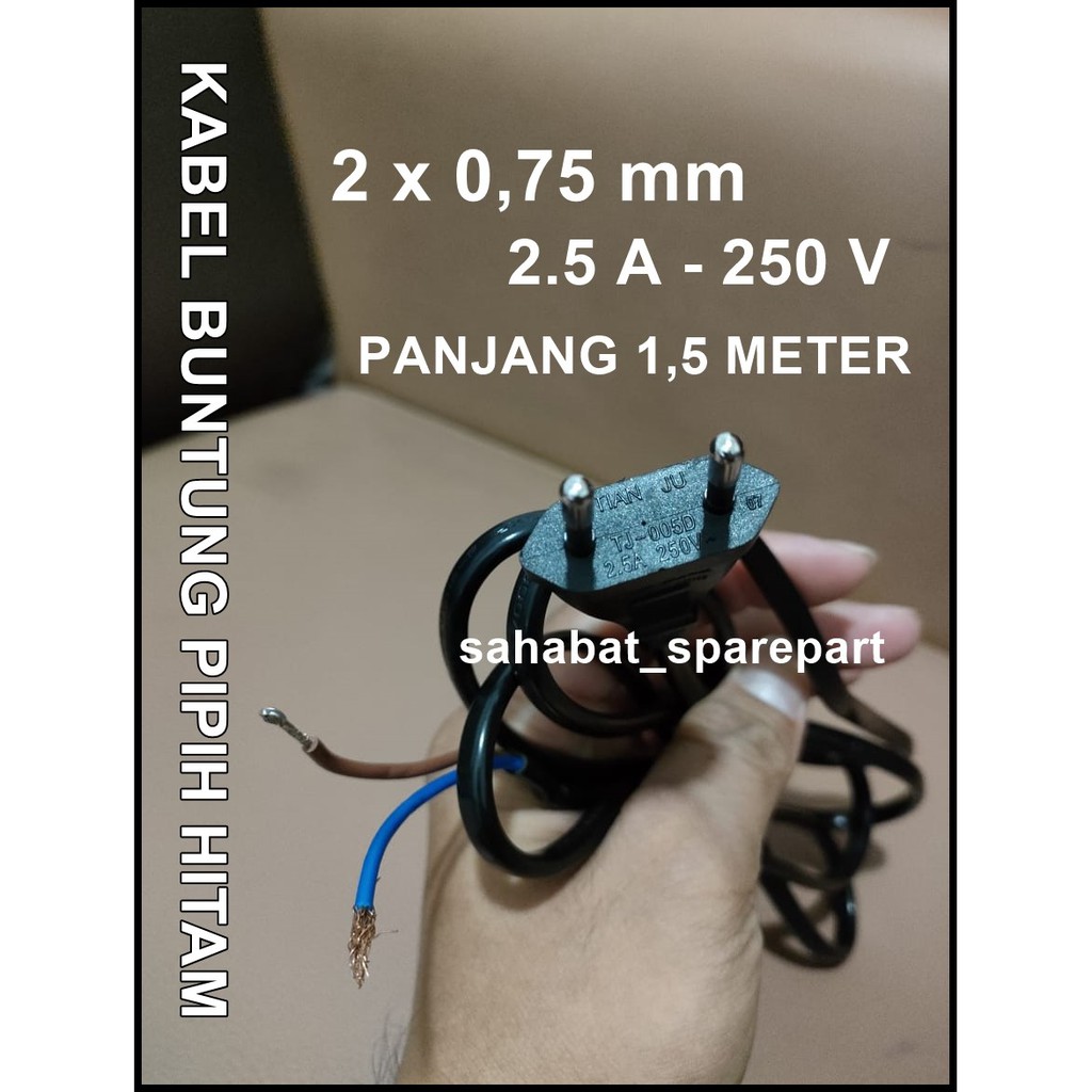 KABEL BUNTUNG PIPIH HITAM 2 X 0.75 MM PANJANG 1,5 METER