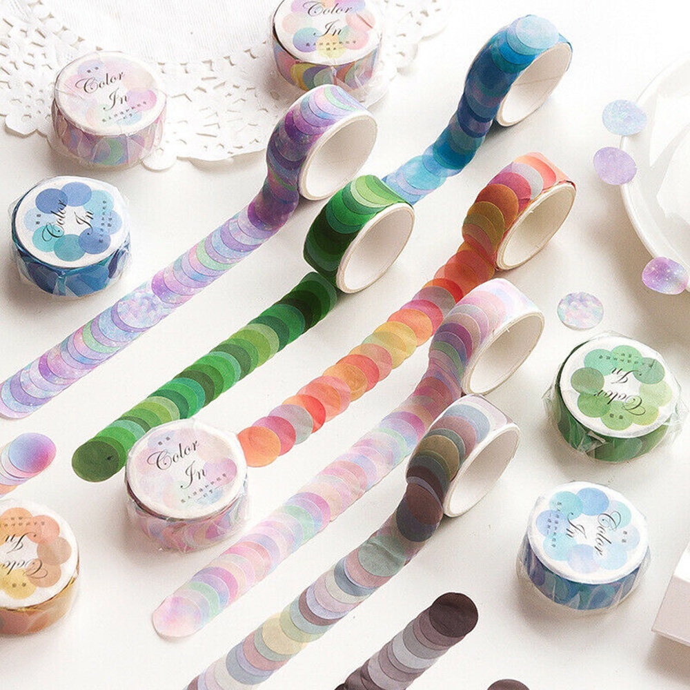 Chookey 100pcs / Roll Stiker Tape Washi Bulat Motif Polkadot Multi Warna Dekorasi Scrapbook / Diary Diy