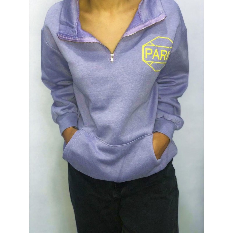 PARIS LILAC HALF ZIPPER CREWNECK