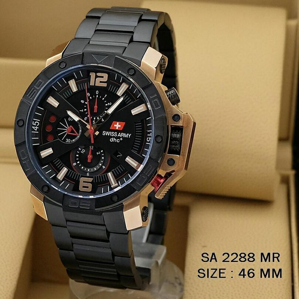 Jam Tangan Pria Swiss Army Dhc SA2288 Black Rose Gold Original