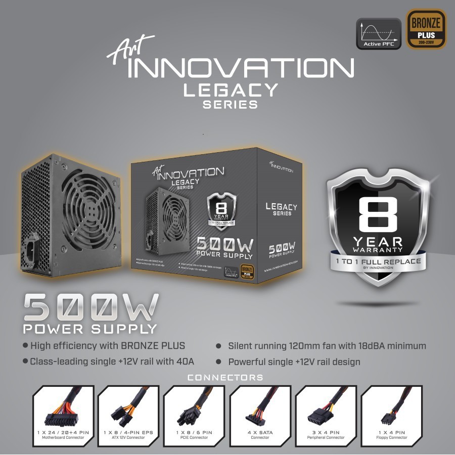 PSU Innovation 500W Bronze (Garansi 8 Tahun Ganti Baru)