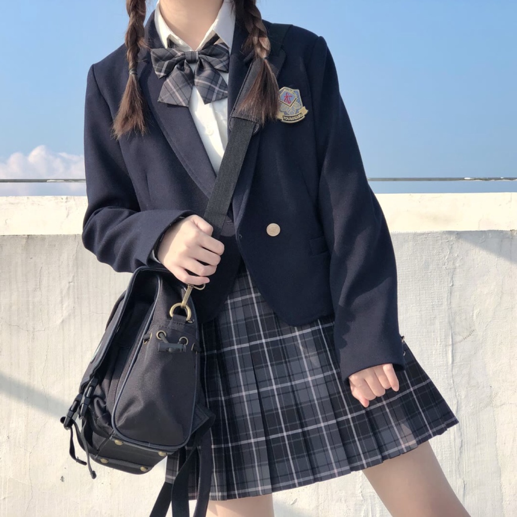 Smoky Gray JK Seragam Rok Asli Jepang ALine Pleated Rok Tartan Rok  Preppy Rok Pendek Setelan Hitam 