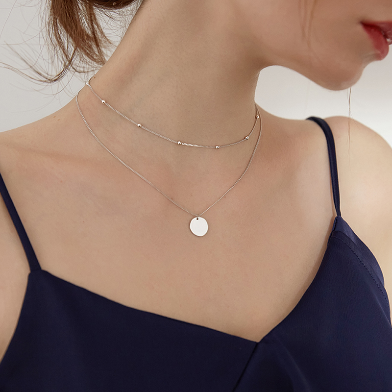 Kalung Model Double Warna Silver Gaya Korea Untuk Wanita