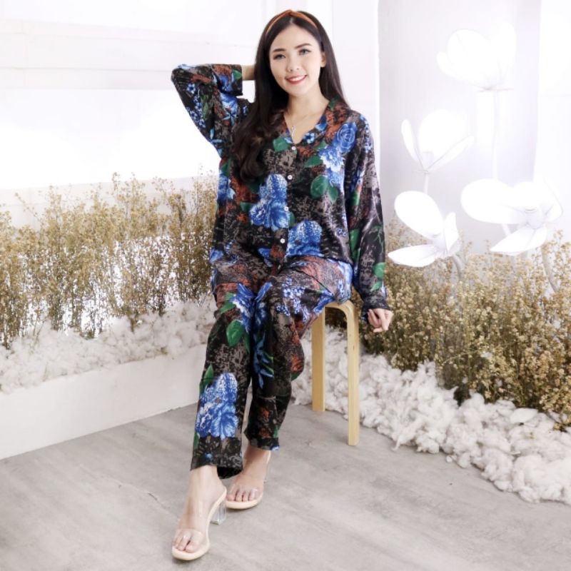 BISA COD PIYAMA XXL LD 120 YUNI EKA /PIYAMA TIEDYE FLOWERS GELOMBANG SETCEL RAYON KEKINIAN/JOSJOLI