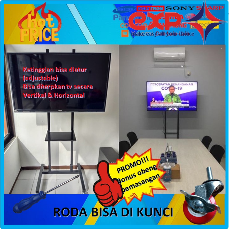 Garansi cocok!!! Bracket TV Standing 32&quot; s/d 65&quot; UNIVERSAL pakai RODA KOKOH 100% BESI MURNI-16