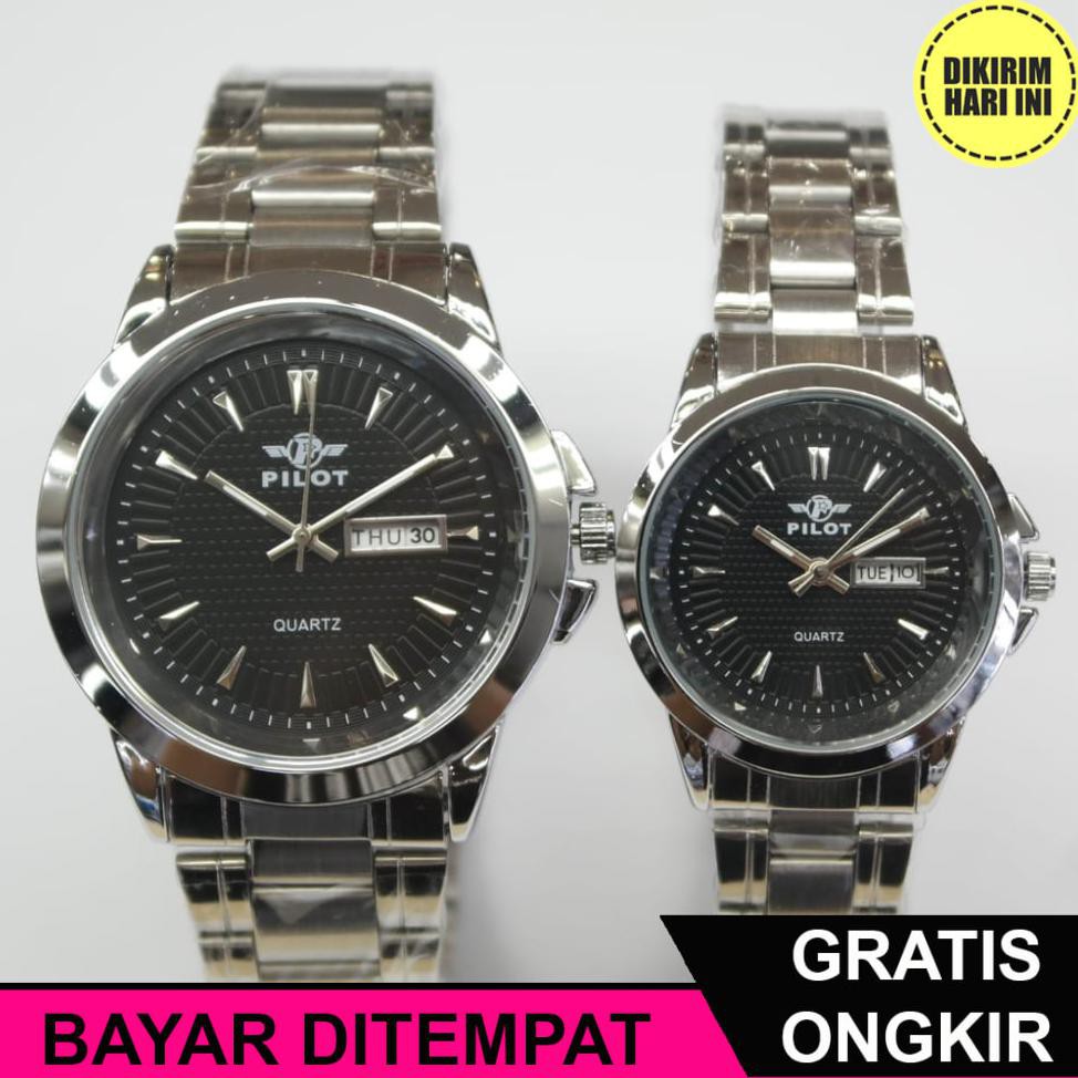 (BAYAR DITEMPAT) OE4487 PILOT 9978 JAM TANGAN FORMAL COUPLE  ANTI AIR - ALL STAINLESS - QUARTZ -