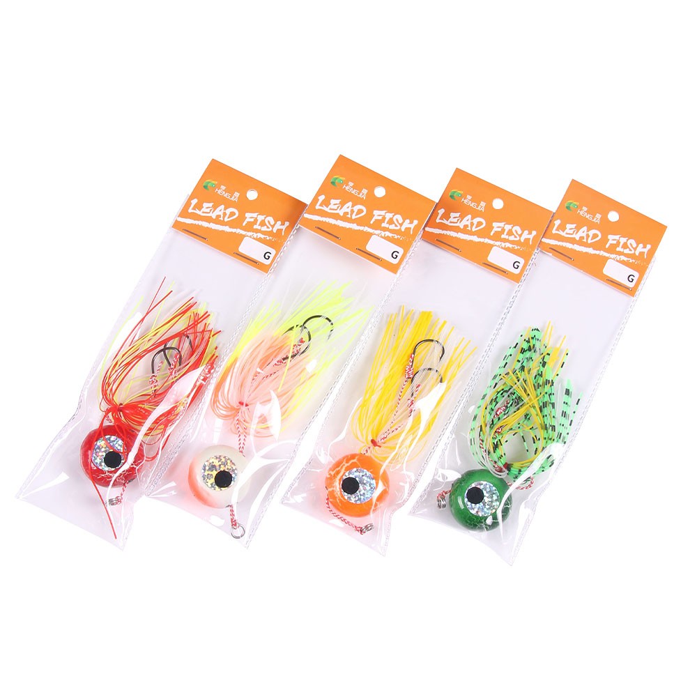 HENGJIA 20G 40G 60G 80G 100G 120G LEAD JIG Umpan Fishing Lure Soft Beard Tail Double Single Hook